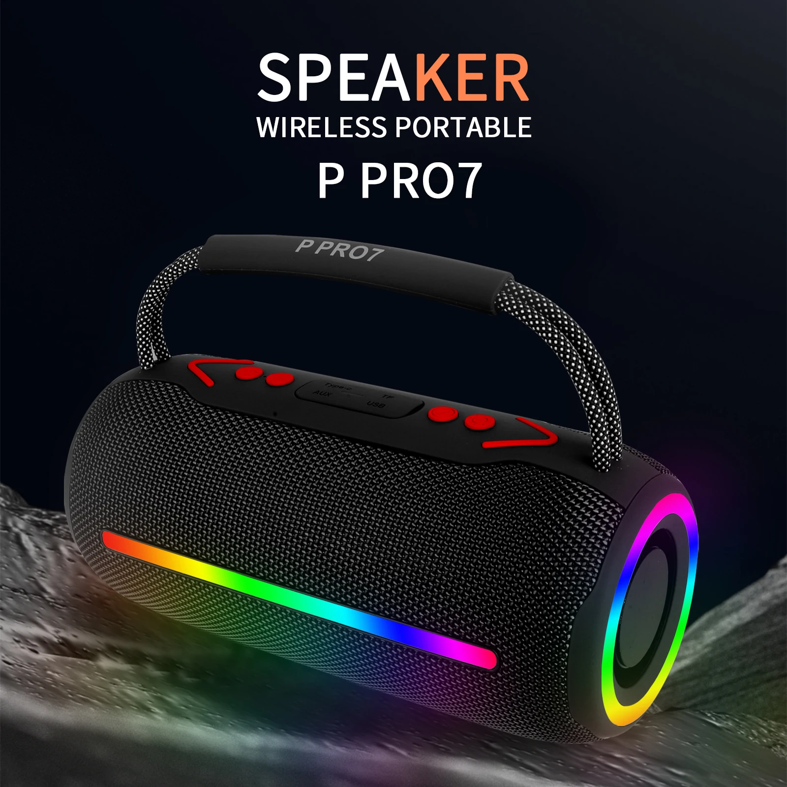 

QUEED P PRO7 Bluetooth-динамик Портативная бумбокс с глубокими басами 360° ° Стереозвук RGB Вечерние огни TF AUX USB Открытый Водонепроницаемый