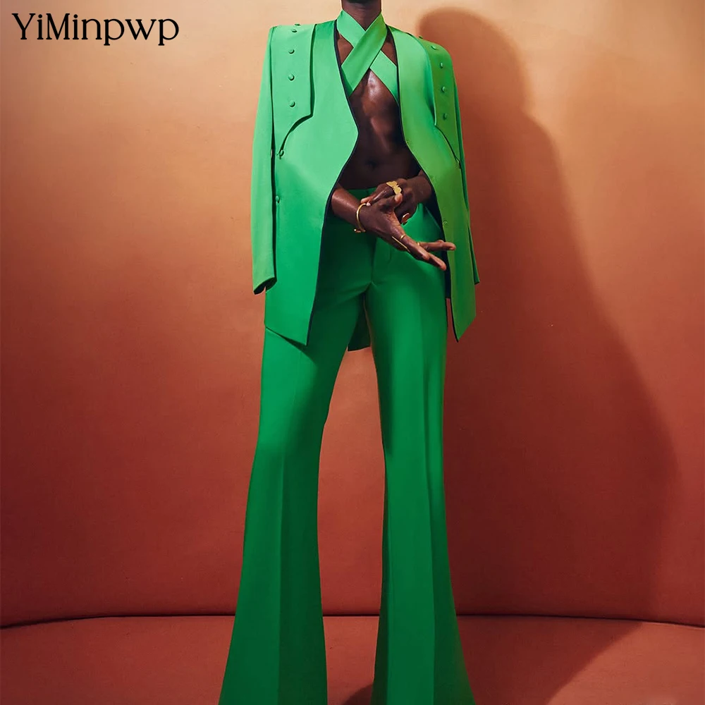 

YiMinpwp Green Men's Suit Single Breasted Satin Formal Tuxedo for Men Wedding 2 Piece Slim Fit Set costume homme mariages XS-5XL