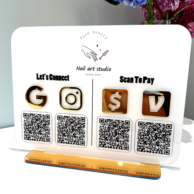 

Customized 4 QR Code Business Social Contact sign Scan Payment Follow us Review Signs Instagram Google Cashapp Sign