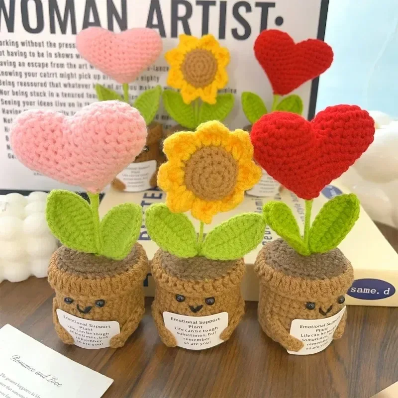 New Positive Energy Heart Flower Doll Hug Pocket Hand-woven Knitting Doll Positive Card Desktop Home Room Decor Ornaments Gifts