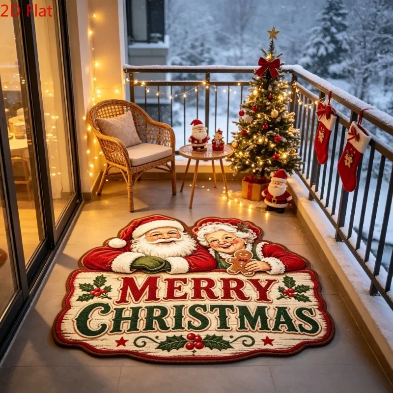 Red Xmas Santa Snowman Pattern Rug Christmas Room Decor Mat lovely holiday decor to bring warm festive vibes to your space