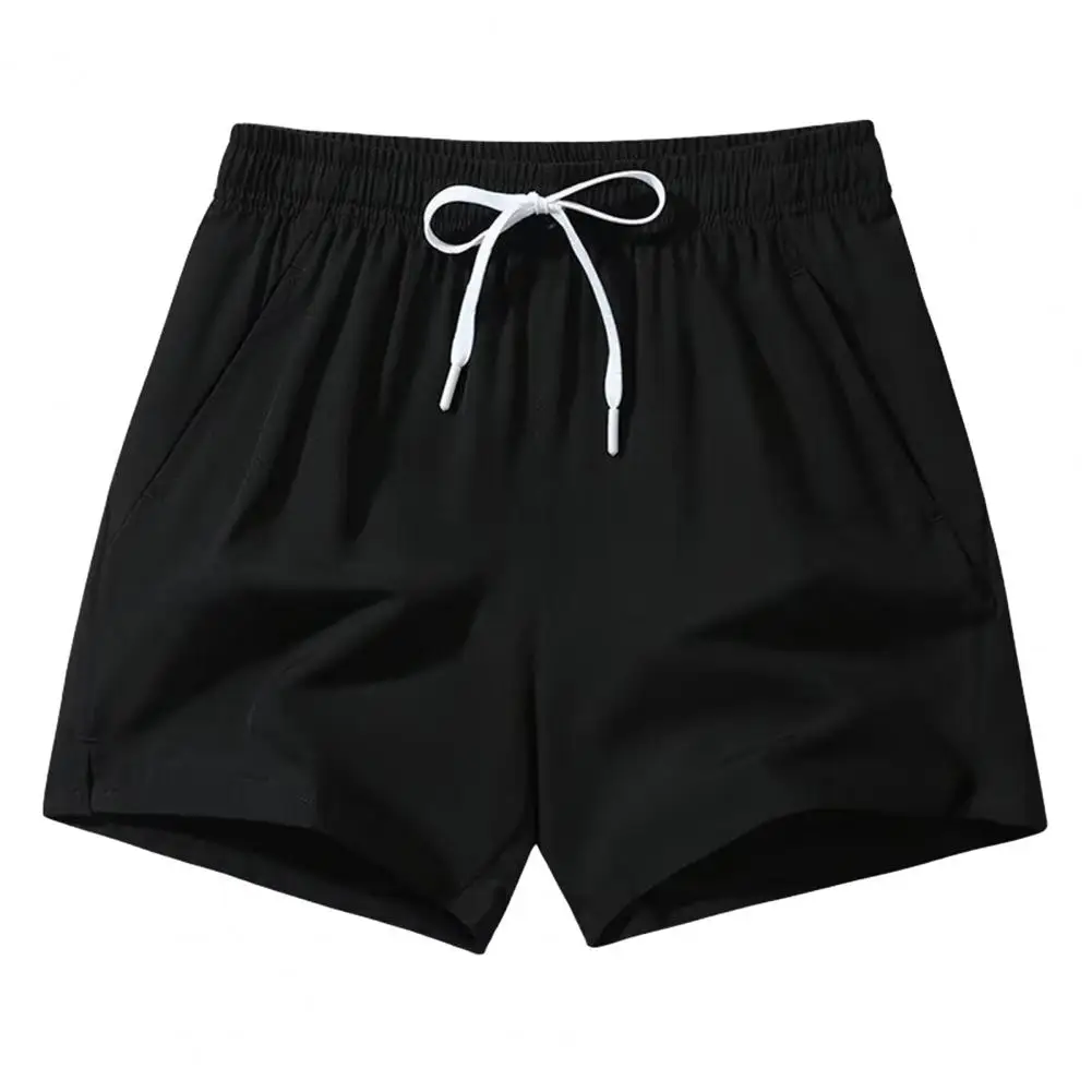 Men Summer Shorts Elastic Waist Adjustable Drawstring Sport Shorts with Pockets Solid Color Gym Men's Athletic Wide Leg Shorts