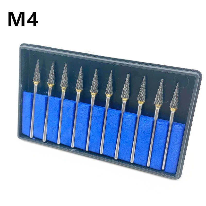 

10pcs/box Tungsten Steel Carbide Burs Drills 2.35mm Shank Dental Lab Nail Drill Polish Polisher M4