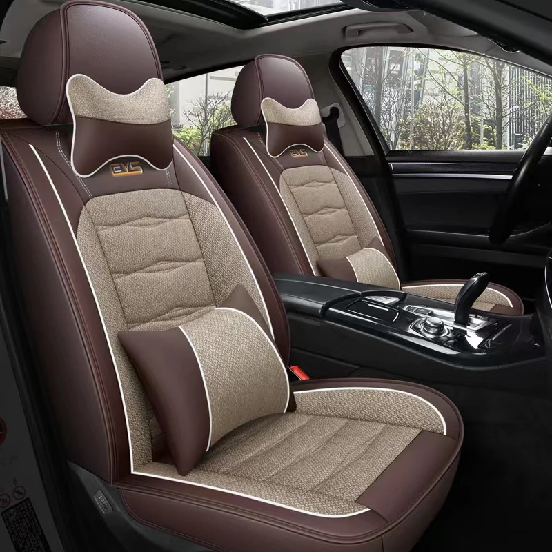 New Four Seasons Universal Breathable Leather and Hemp 5-seater General Motors Seat Cushion