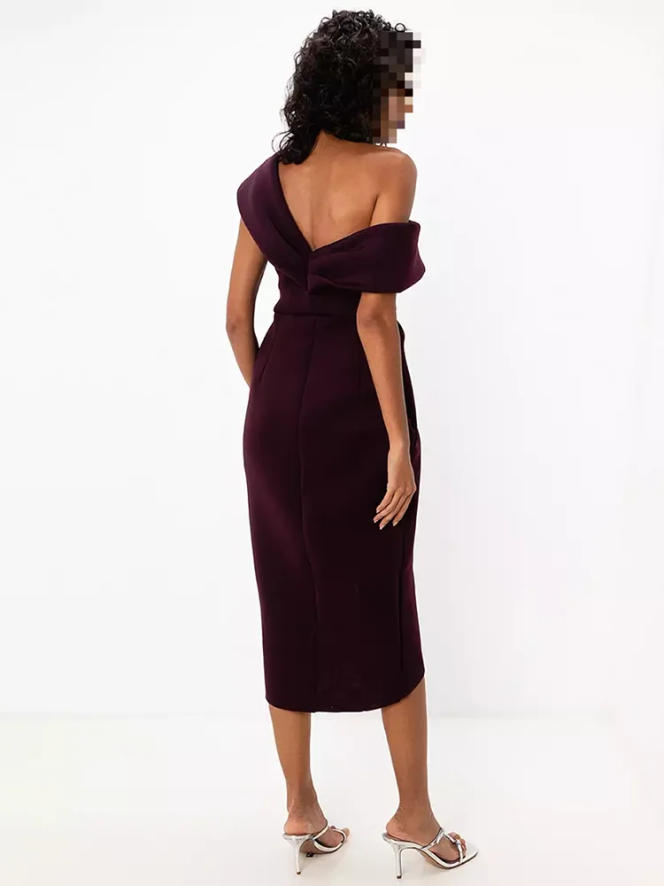 2024 Elegant Wine Red One Shoulder Short Skirt Vintage Evening Dress Stain High Split Party Dress