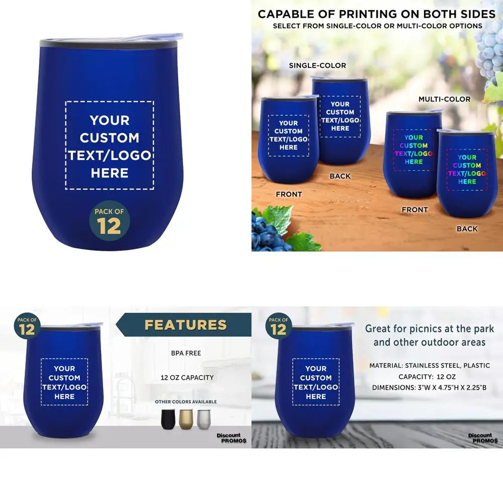 

Insulated Personalized Stemless Wine Tumblers Set of 12, 12 oz Bulk Pack - Ideal for Wine, Cocktails, Hot & Cold Beverages