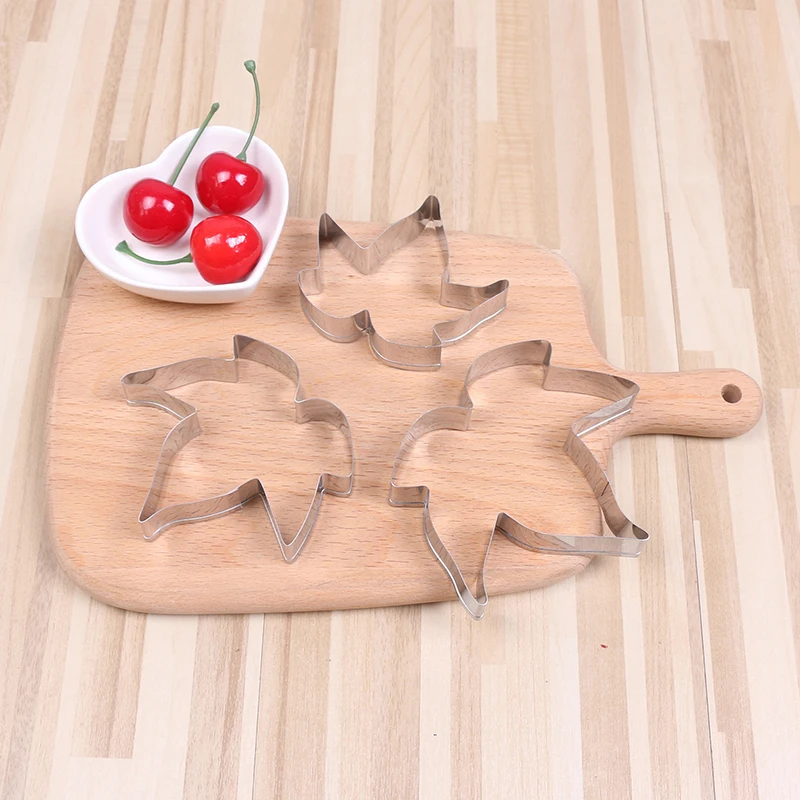 3Pcs Maple Leaf Mold Fondant Cake Decor Tools Stainless Steel Baking Mold Pastry Baking Mould Cookie Cutter