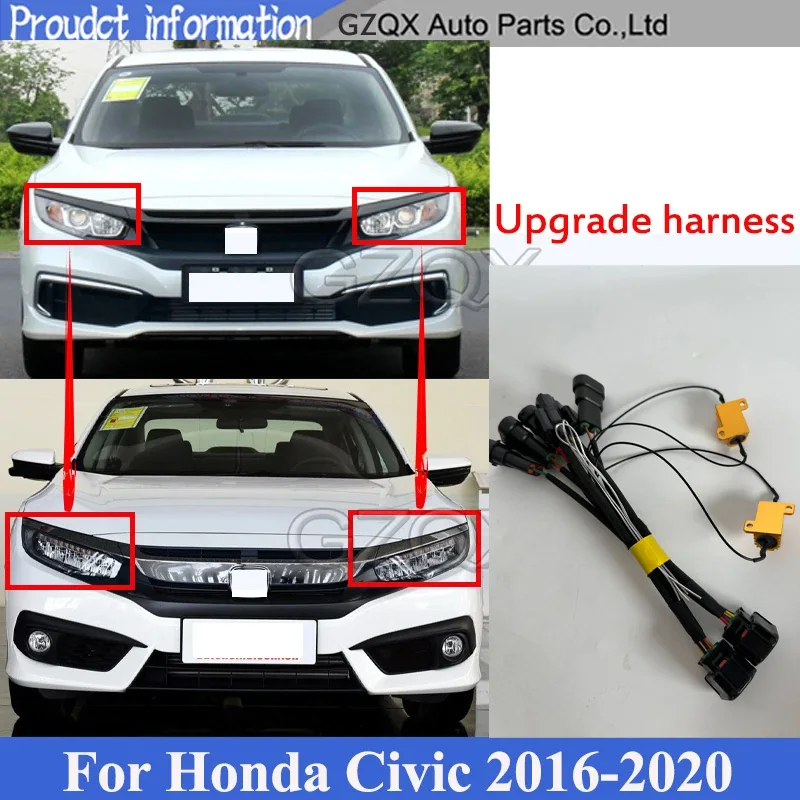

CAPQX для Honda Civic 10th 2016-2020, улучшенная искусственная головка, фонарь с жгутом проводов