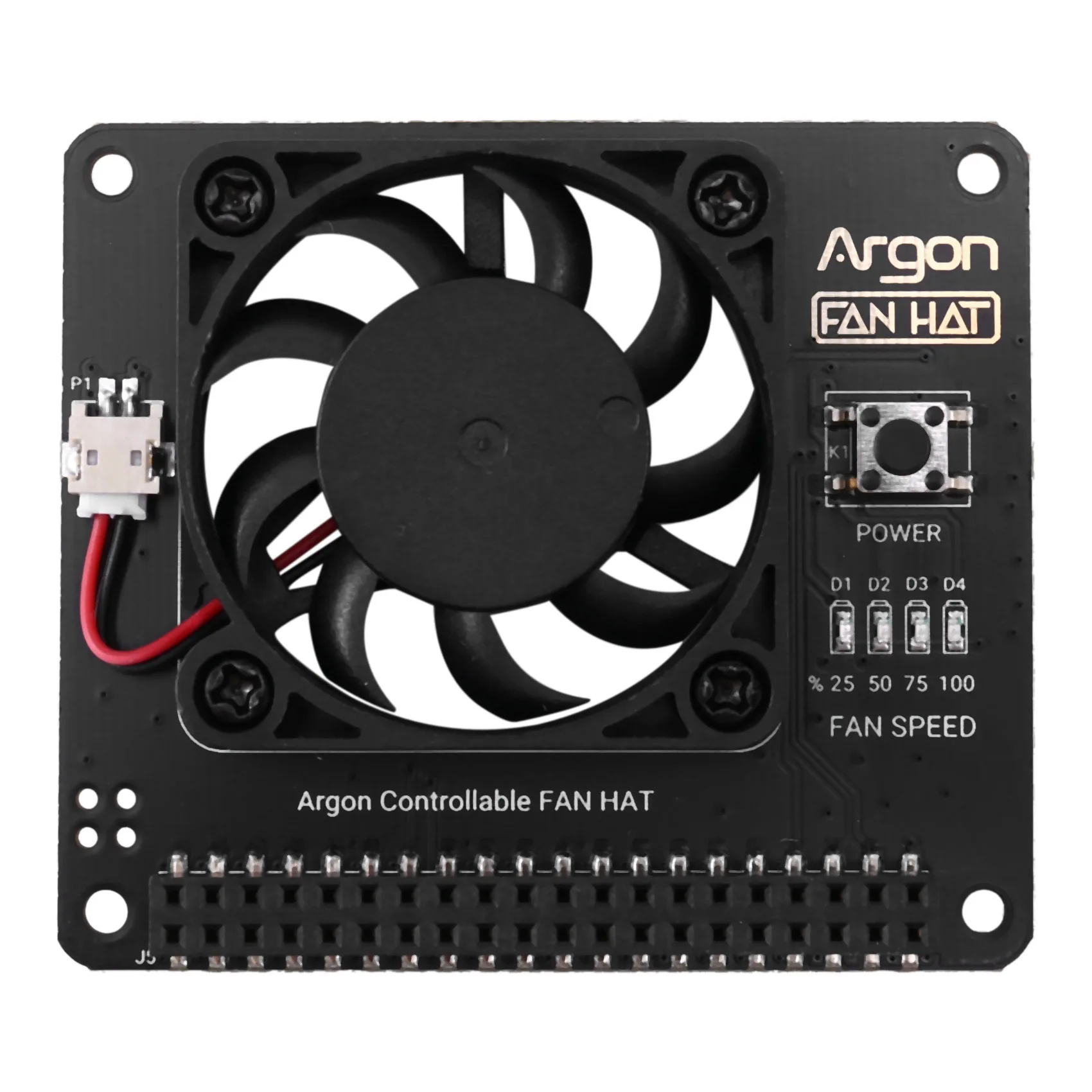 Sombrero de ventilador de argón para Raspberry Pi 4/ 3, ventilador de refrigeración con Software, velocidad ajustable/40mm, ventilador grande para Raspberry Pi4