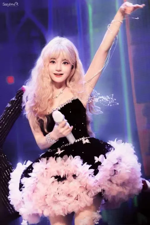 Women Group Performance Outfit Sparkling Black Sequin Pink Floral Fluffy Dress Singer DJ Bar Stage Party Prom Birthday Club Wear - view 5