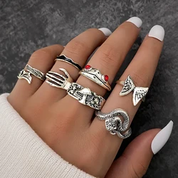 FNIO Punk Gothic Butterfly Snake Chain Ring Set per le donne dadi neri Vintage argento placcato Retro Charm Finger Jewelry