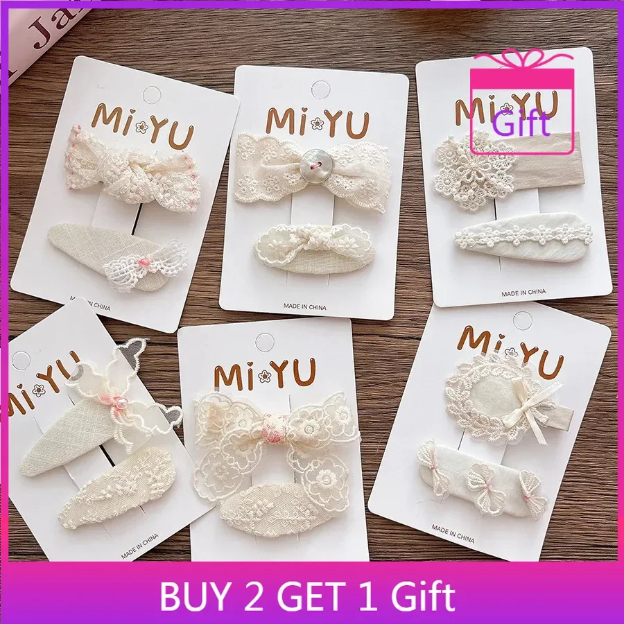 

Cute Fabric Lace Bow Hair Clips Set Korean Side Bangs Clips for Girls Birthday Gifts BB Hairpins Hair Accessories