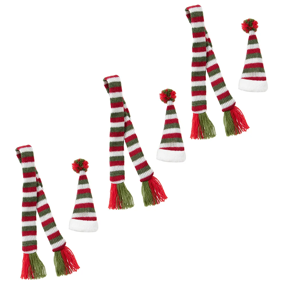 3 Sets Bottle Christmas Sweater Adorn Cover Xmas Mini Scarf Chic Knitted Hat