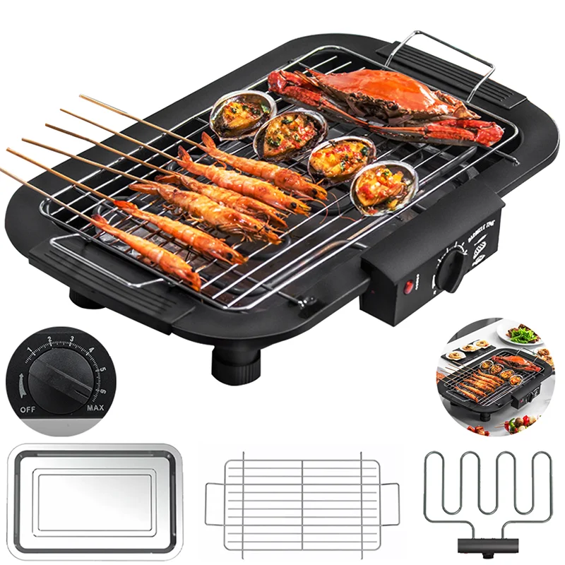 2000W Electric Grill Smokeless Barbecue Grill Table Top Portable Grill Indoor Carbon Free BBQ Hotplate Griddle