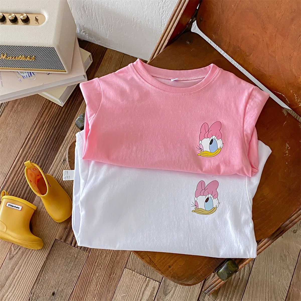 Summer Disney Cartoon Print Daisy Children's Short Sleeved Boys And Girls Fashion T-shirt Round Neck Loose Kids Top