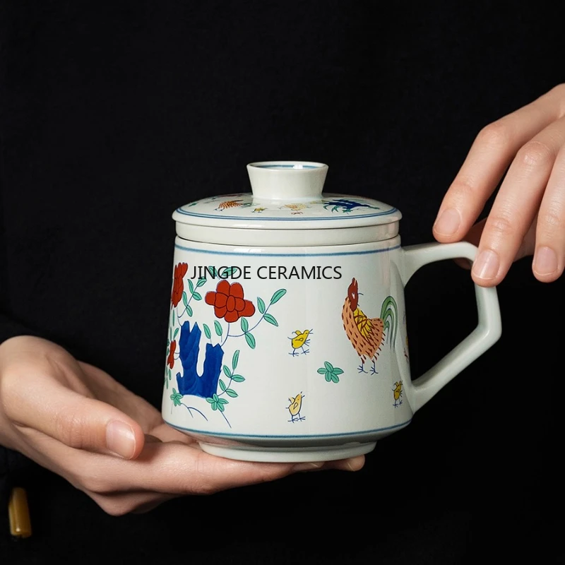 

Ceramic Chicken Cup Tea and Water Separation Office Cup Tourist Specific Tea Cup Equipped with A Filtering Content Filter 330ml