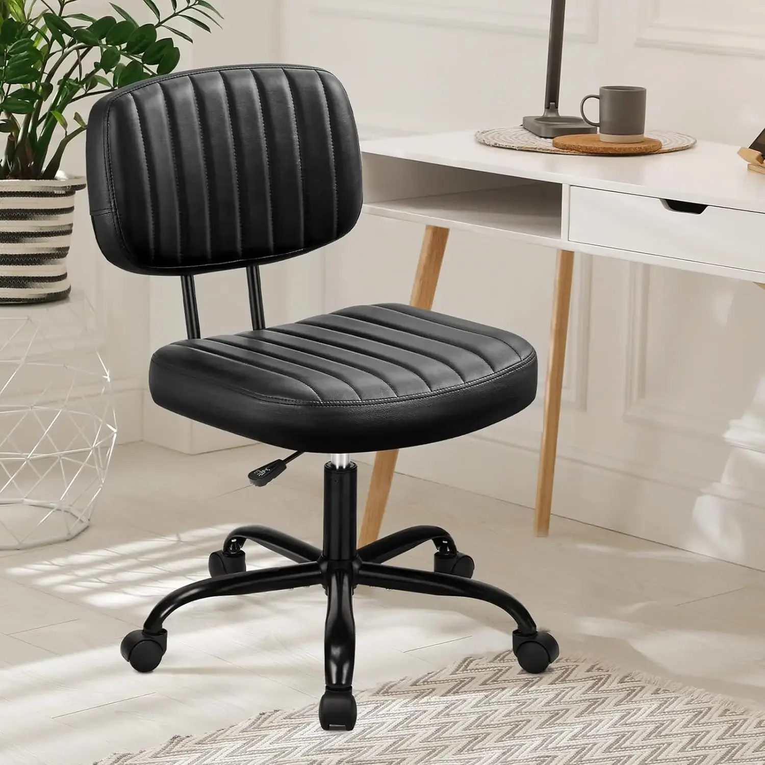 Silla de escritorio sin brazos para el hogar y la oficina, asiento ergonómico con soporte Lumbar de espalda baja, altura ajustable con ruedas giratorias de 360 °