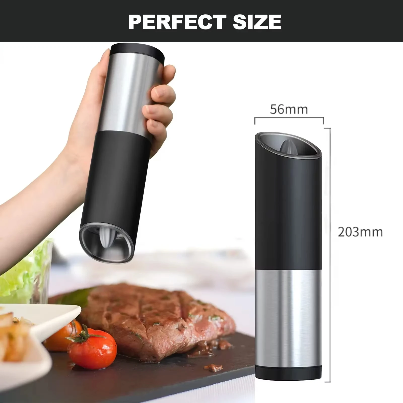 

1pcs Electric Pepper Grinder Operated Automatic Spice Mill Adjustable Grinder Kitchen Cooking Tool for Home BBQ Camping