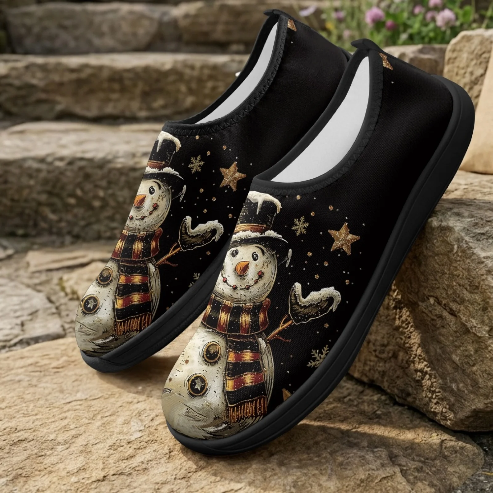 PENSTROLL Vintage Snowman Art Hiking Shoes for Men Polyester & EVA Casual Non Slip Work Shoes Zero Drop Minimalist Sneakers
