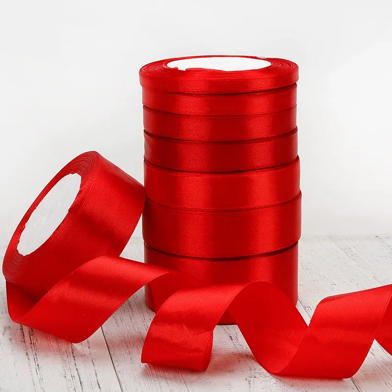 Wstążka satynowa 6mm~75mm 25 jardów/rolka Świąteczna Dekoracja Ślubna DIY Ręcznie Robiona Odzież Akcesoria Rękodzieło Pakowanie Prezentów