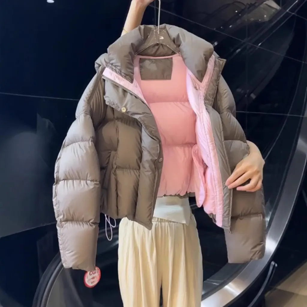 Veste courte en coton pour femmes, kaki, gris, vêtements d'extérieur, Style coréen, tendance, chic, nouveau Style, petite taille, hiver