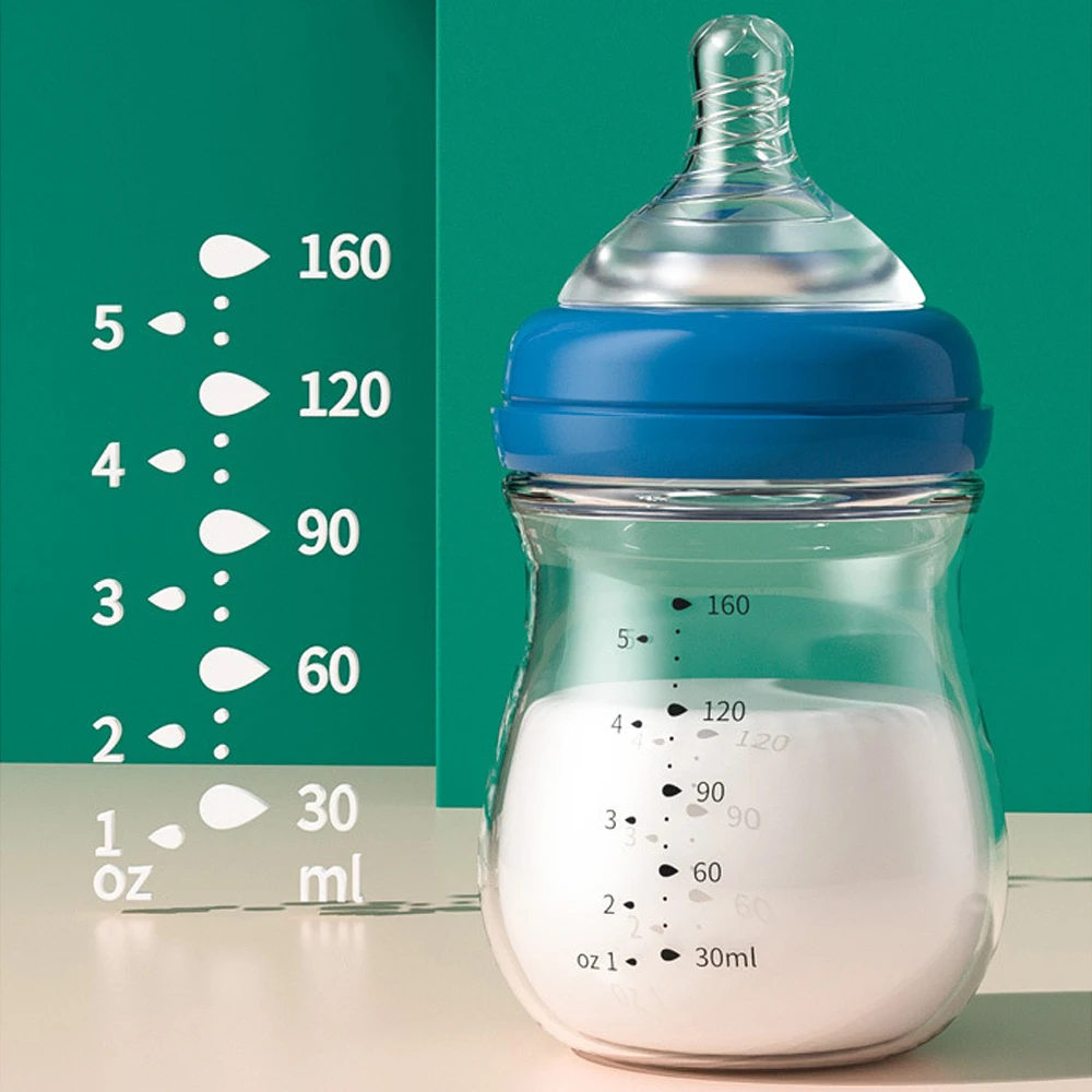 1pc 160ML 新生児ガラスボトル、広い口径、BPA フリー、クリアスケール、高ホウケイ酸ガラス、高温耐性、ギフト