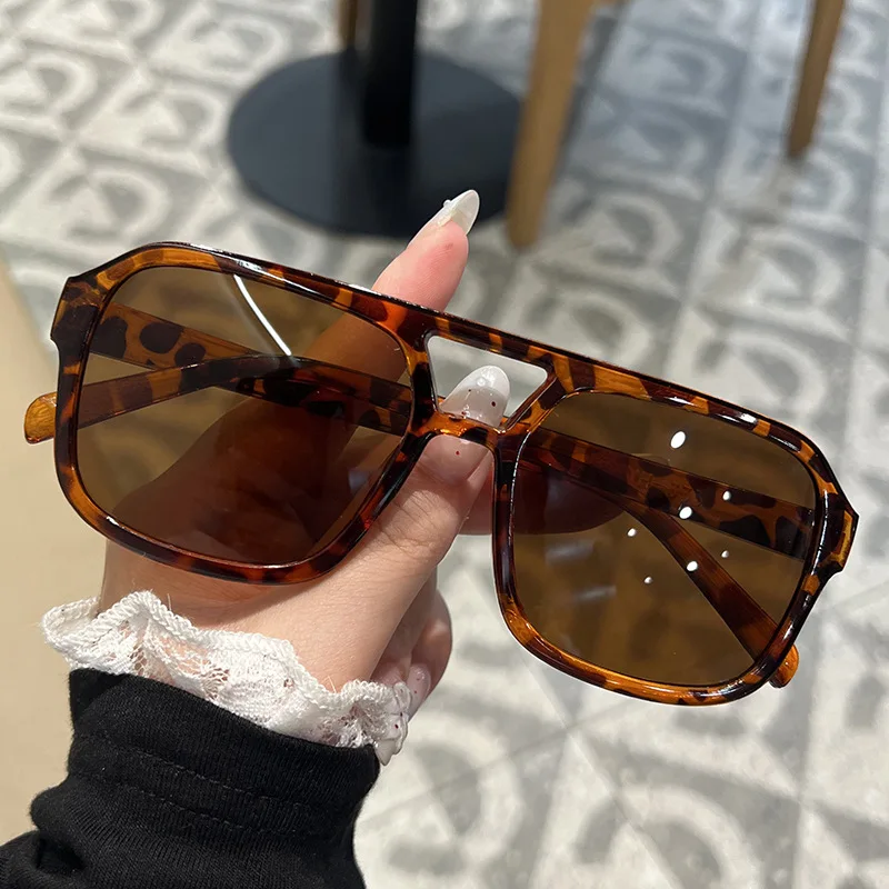 

New Square Frame Pilot Sunglasses Vintage Double Beam Driving Fishing Adult Sun Eyeglasses Unisex Women Men UV400 Goggles