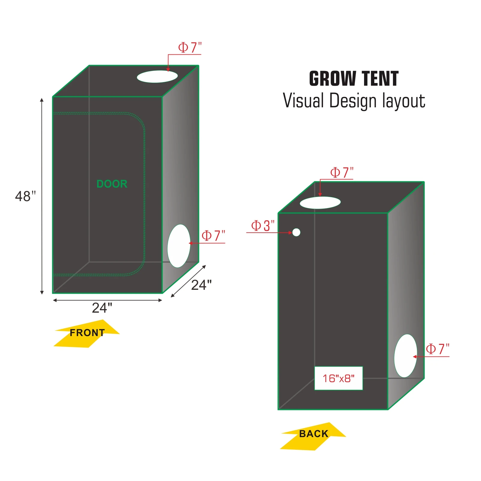 24''x24''x48'' High Reflective Mylar Hydroponic Grow Tent For Indoor Plant Growing