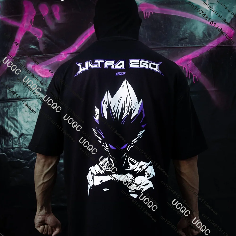 ベジータ プリント コットン Tシャツ メンズ アニメ ドラゴンボール テーマ トレンディ オーバーサイズ ルーズ 半袖 Tシャツ ストリート スタイル アニメ周辺