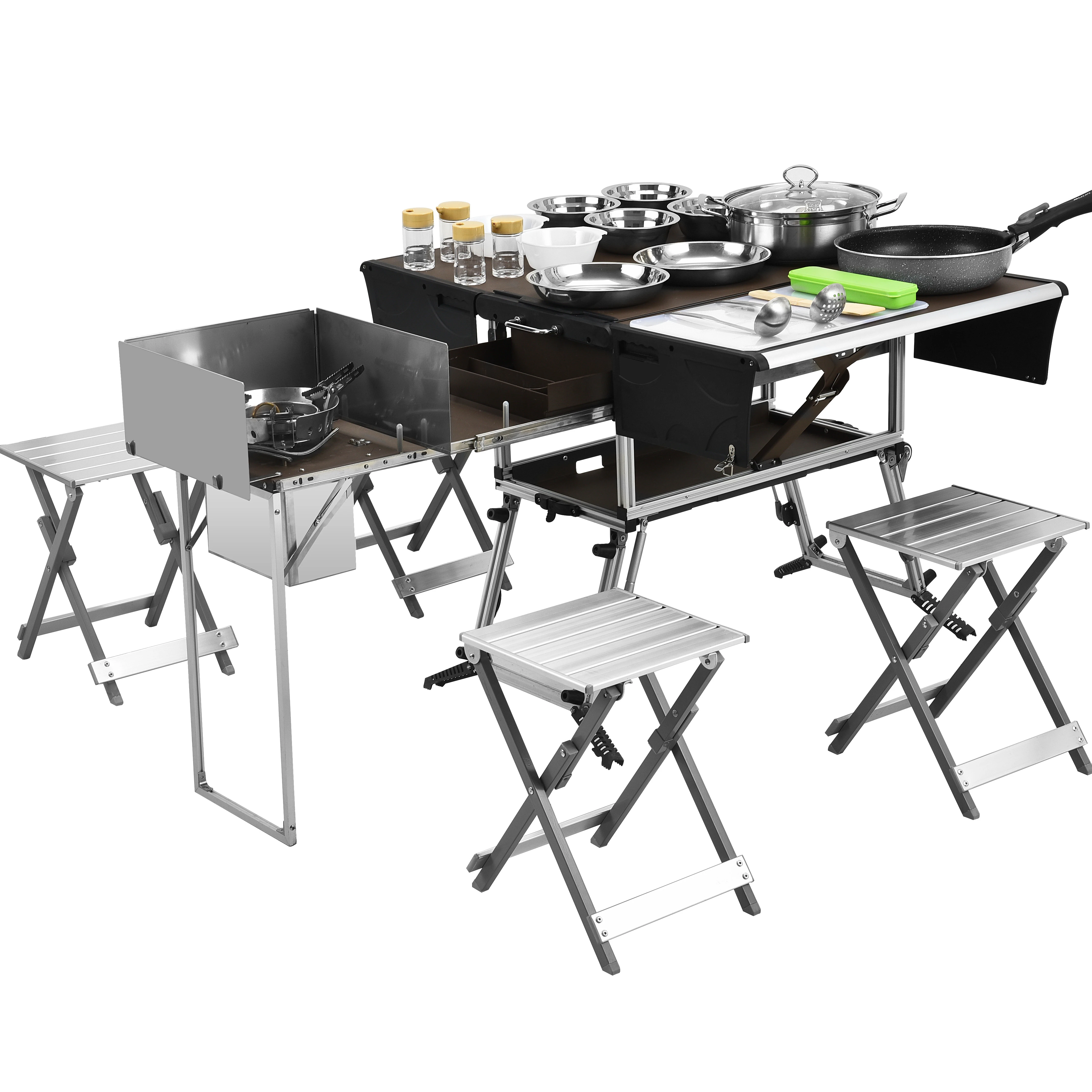 

Camp Aluminum Kitchen and Rv Kitchen Bulin C650 Outdoor Equipped Picnic Table Folding Camping Stove Camping Mobile Kitchen