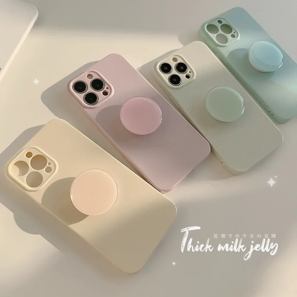 Lovely Candy Color Matte Phone Case with Holder for IPhone16 15 14 12 13 11 Pro ProMax Plus X XR Xsmax Shockproof Phone Cover