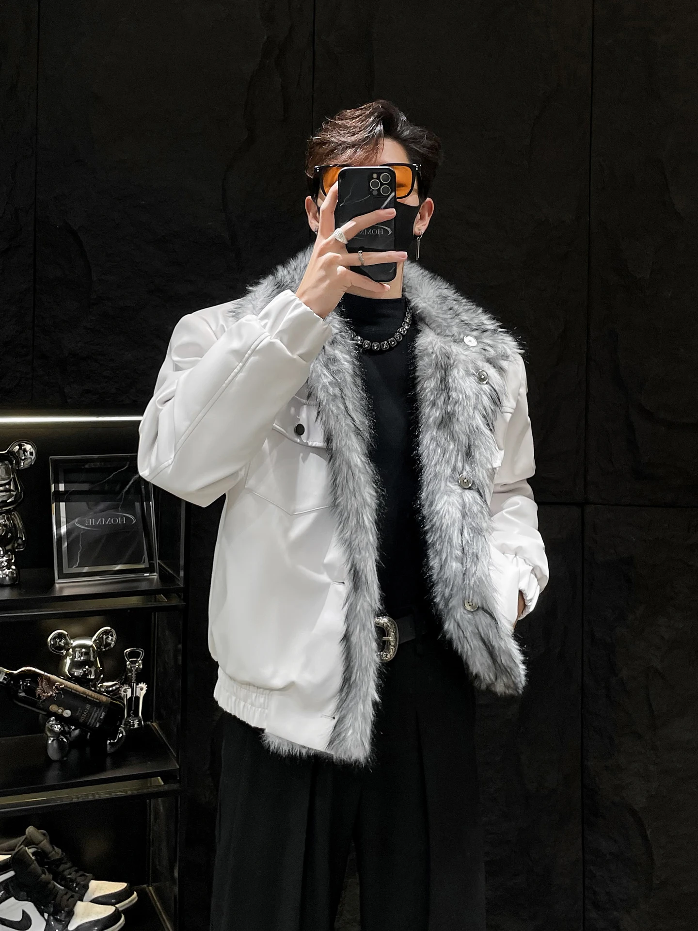 

Мужская куртка из искусственной кожи с меховым воротником, теплое и мягкое пальто, повседневное двустороннее пальто Cleanfit Sle Long Sve