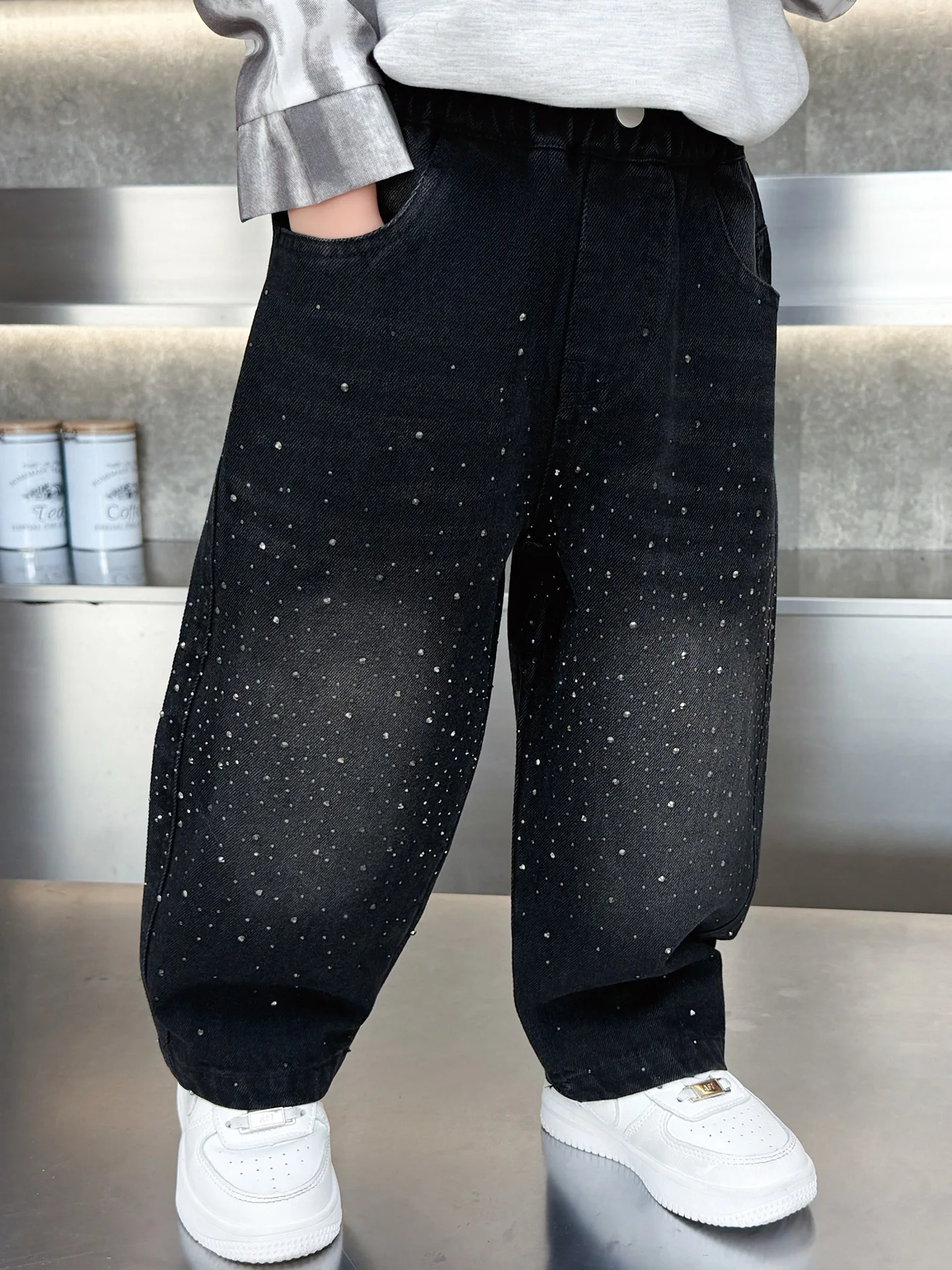 

Boys' Denim Jeans Straight Leg iny Rhinestone Heat Set Korean Sle Casual Cotton Breathable Spring Autumn Faion