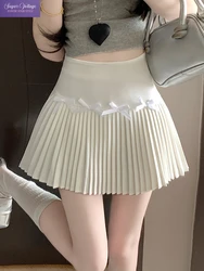 New Sweet Bow Solid Soft Pleated Skirt Women‘s’ Prevent Wardrobe Malfunction Mini Skirt High Waist Chic Elegant Korean Skirt