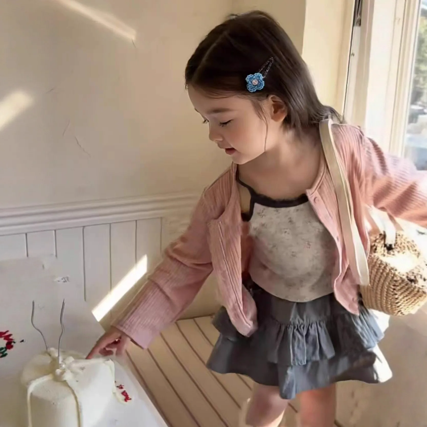 

Girls Set 2026 Spring/summer Floral Camisole Vest Cardigan Lotus Leaf Skirt Three Piece Set Casual Fashion Daily Temperament