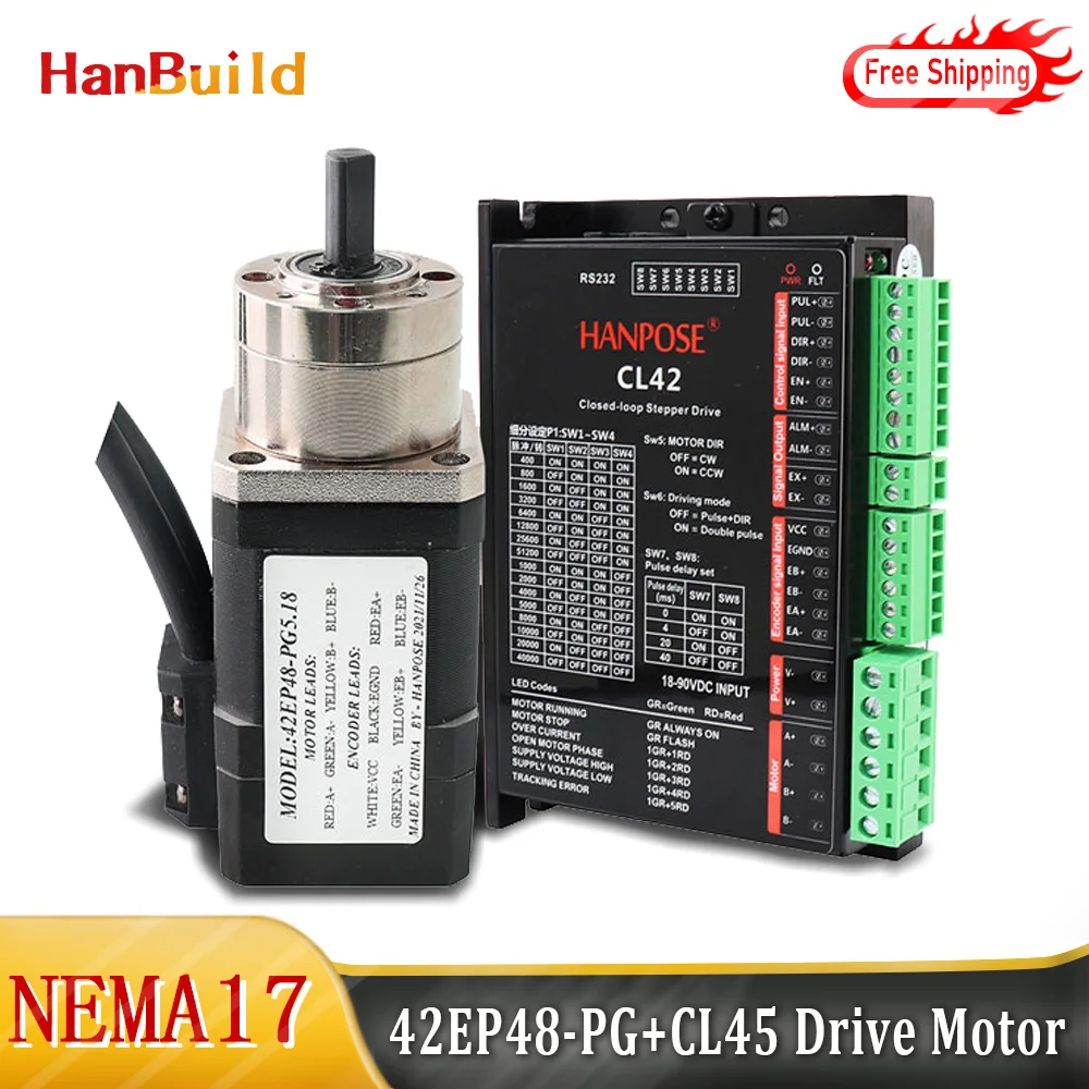 Length 48mm closed-loop deceleration stepper motor nema17 42EP48-PG Ratio 3.71-1 closed-loop gear stepper motor CL42 driver