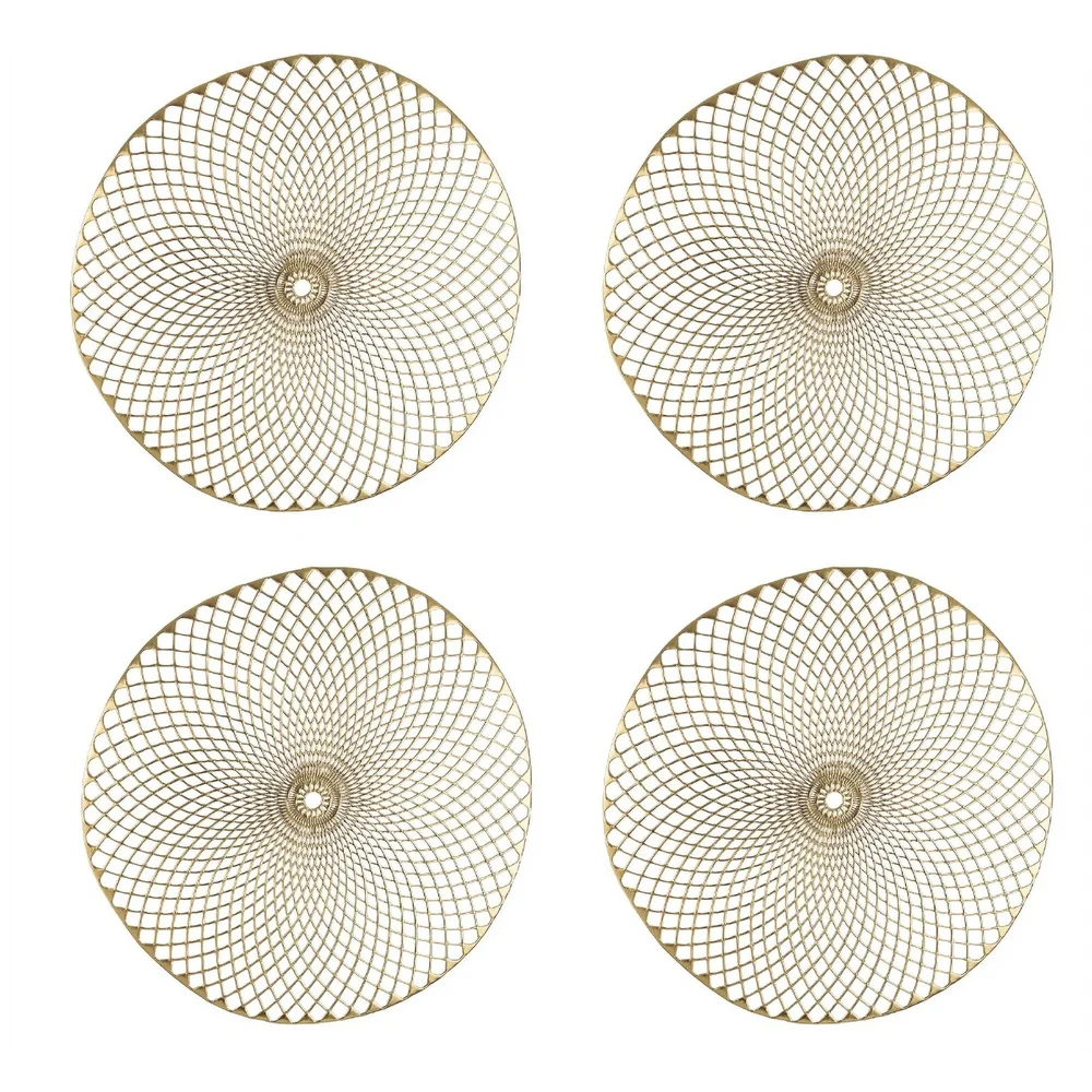 Set of Four Gold Round Placemats Unique Design PVC Holidays Dinner Parties Table Decor Functionality