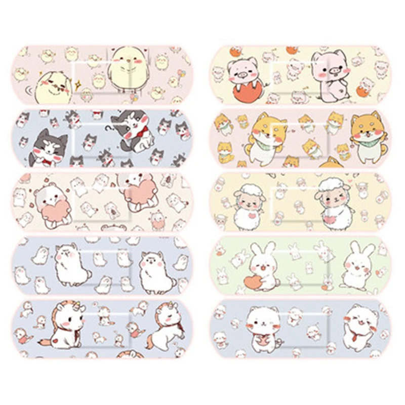 

100/120Pcs Lot Cute Dressing Healing Curved Elastic Self-adhesive Plaster Bandaids Kawaii Cartoon Patches Wound Strips Bandages