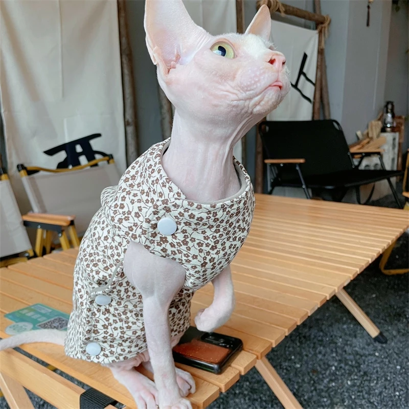 Sphynx Cat Winter Clothes Soft Leopard Cardigan Jacket for KIttens Warm Thick Cotton Coat for Hairless Cat Autumn Spring Outwear