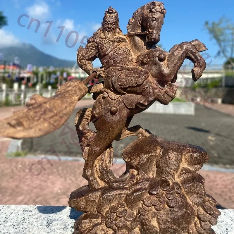 Hand-Carved Agarwood Guan Gong Statue - 7.1