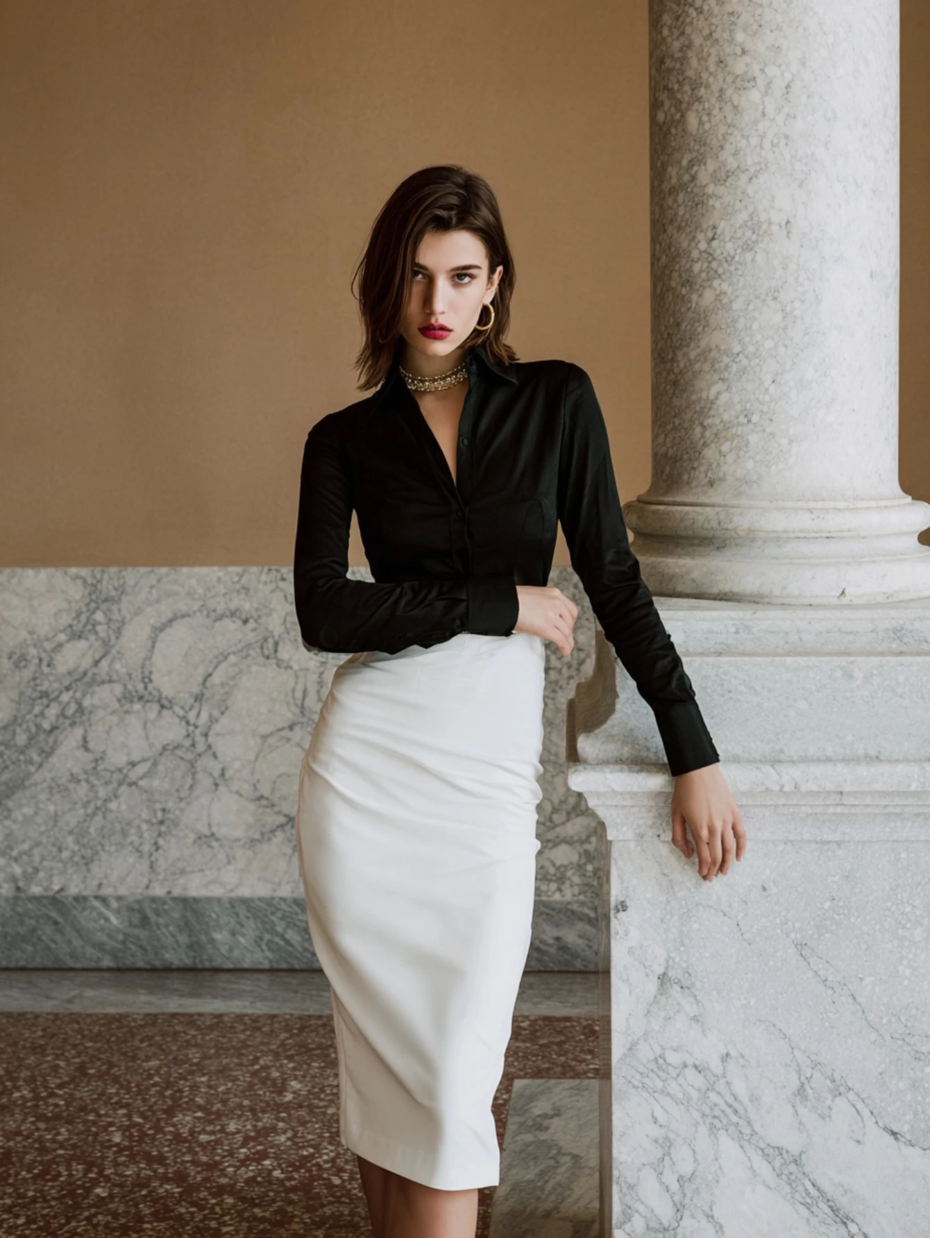 

Mia Muse Boutique Autumn Shirts 2025 Women's Daily Basic Plain Long Sleeve V-Neck Fitting Slim Office Lady Shirts