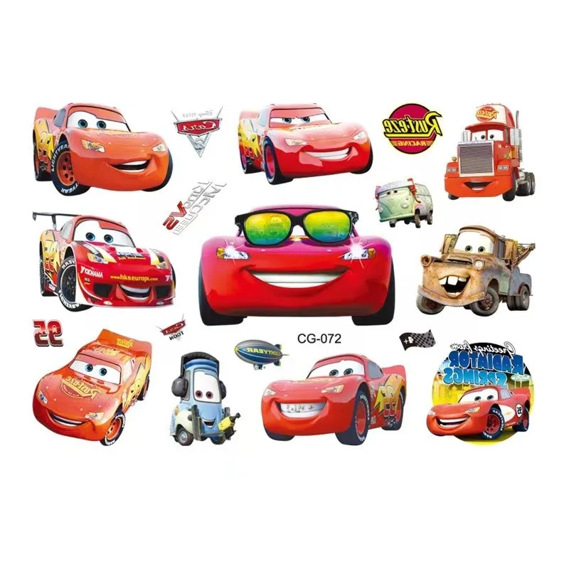 Disney Cartoon Anime Carros Tatuagem Temporária, Body Art Adesivos, Festa Cosplay, Brinquedos para Crianças, Presentes de Aniversário, 1Pc