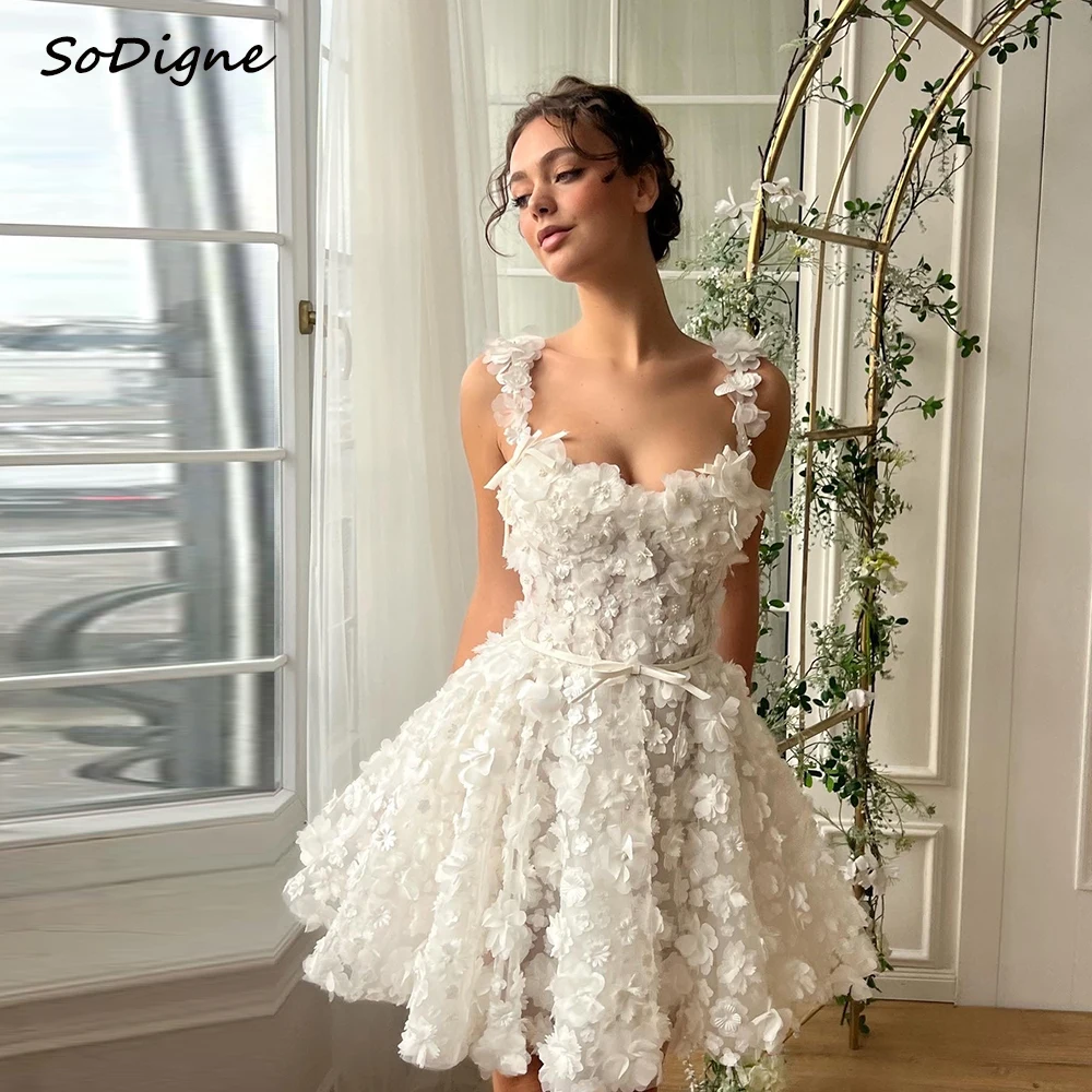 

SoDigne 3D Flowers A-line Short Wedding Dresses Sweetheart Sleeveless Bridal Dress 2025 Wedding Gown Robe De Mairee ﻿Customized