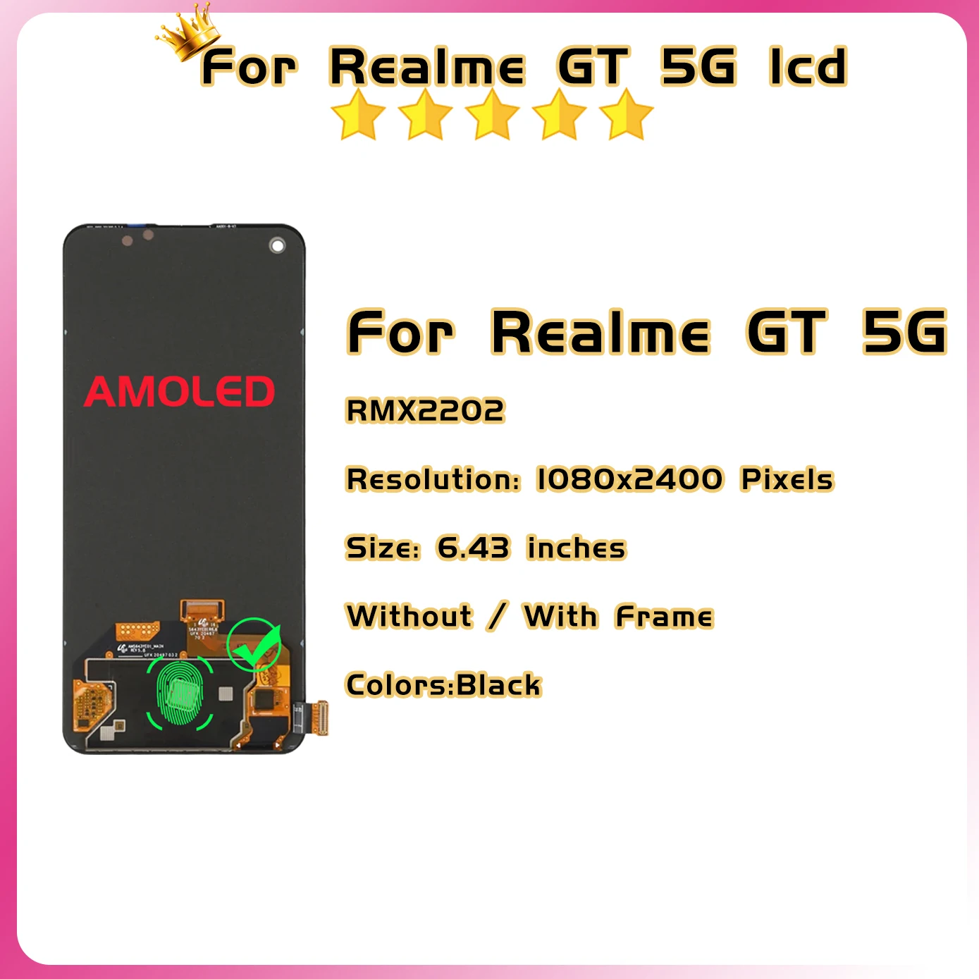 Lcd For OPPO Realme GT 5G LCD RMX2202 LCD Display Screen Touch For Realme GT 5G Replacement With Frame Sensor Digitizer Assembly