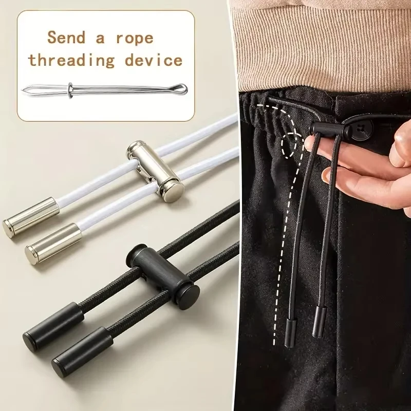 

2M Strong Elastic Band Waist Drawstring for Sweatpants Pants Shorts with Cord Lock Stopper Threading Tool DIY Sewing Accessories