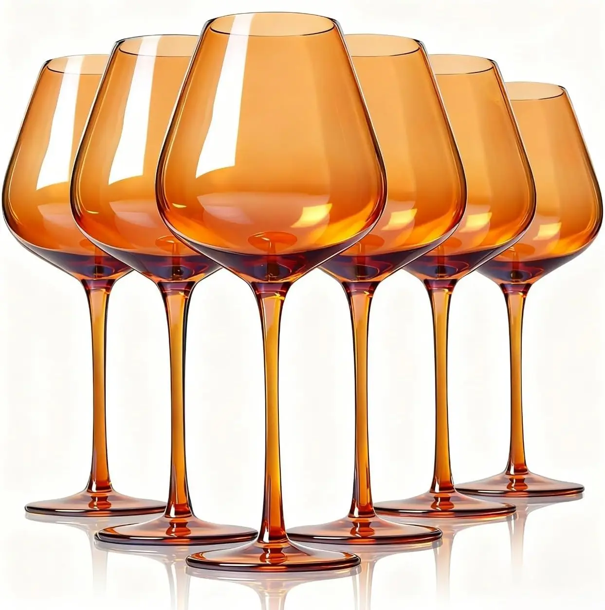 

Orange Brown Wine Glasses Set of 6-18oz Long Stemmed Amber Wine Glass,Hand Blown Brown Wine Glasses for Valentine's Day