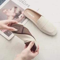 Baotou-Demi-pantoufles d'été pour femmes, nouvelle version coréenne, à tête carrée, une étape, paresseux Muller