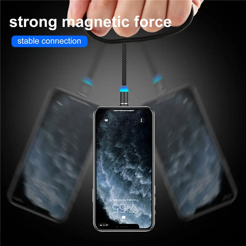 2.4A LED Magnetic USB Cable For iPhone 14 13 Xiaomi Samsung Type C Cable Fast Charging Data Charge Micro USB Cable Cord Wire