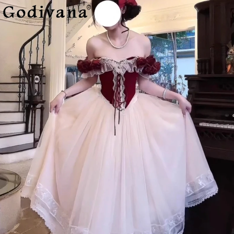 

Винтажное красное бархатное вечернее платье Лолиты для женщин, балетное платье для взрослых, церемониальное платье на день рождения, женское праздничное платье принцессы Лолиты