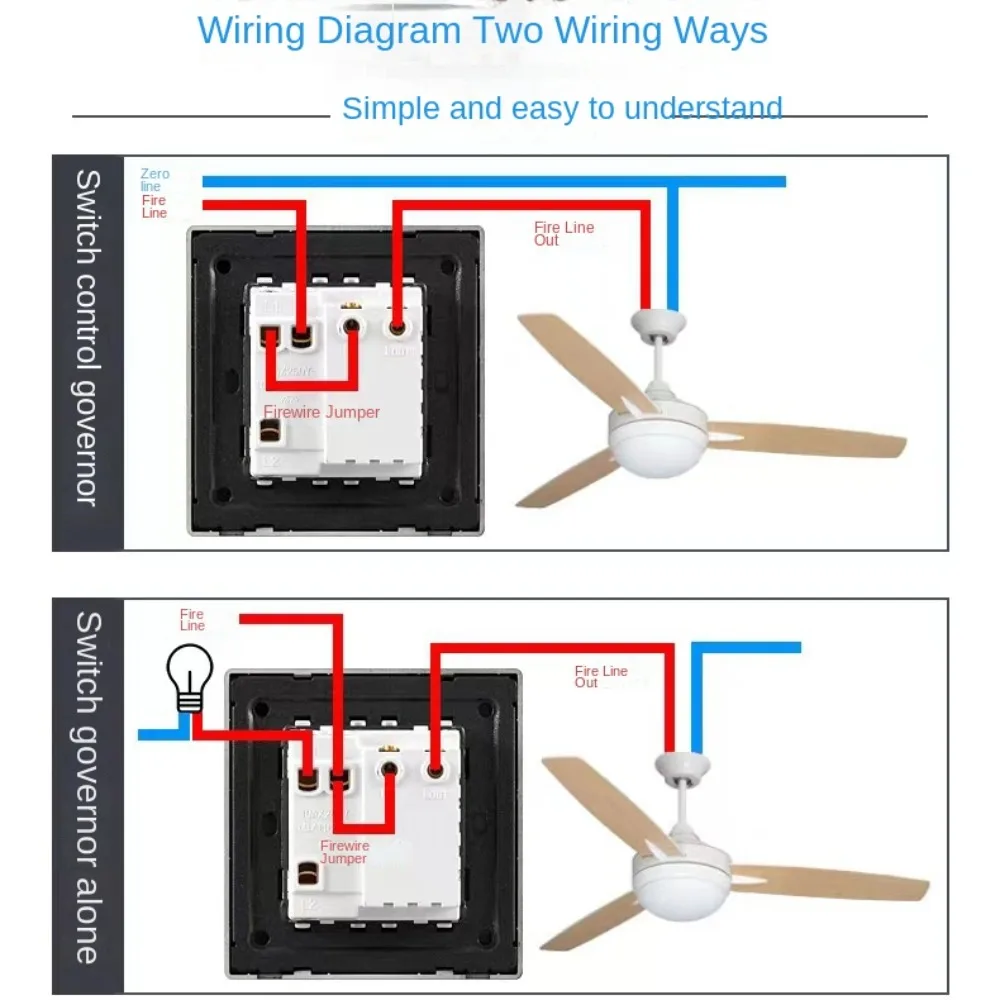 Concealed Installation Fan Switch Overload Protection 110-240V Intelligent Fan Speed Regulation High-power One-click Power Off
